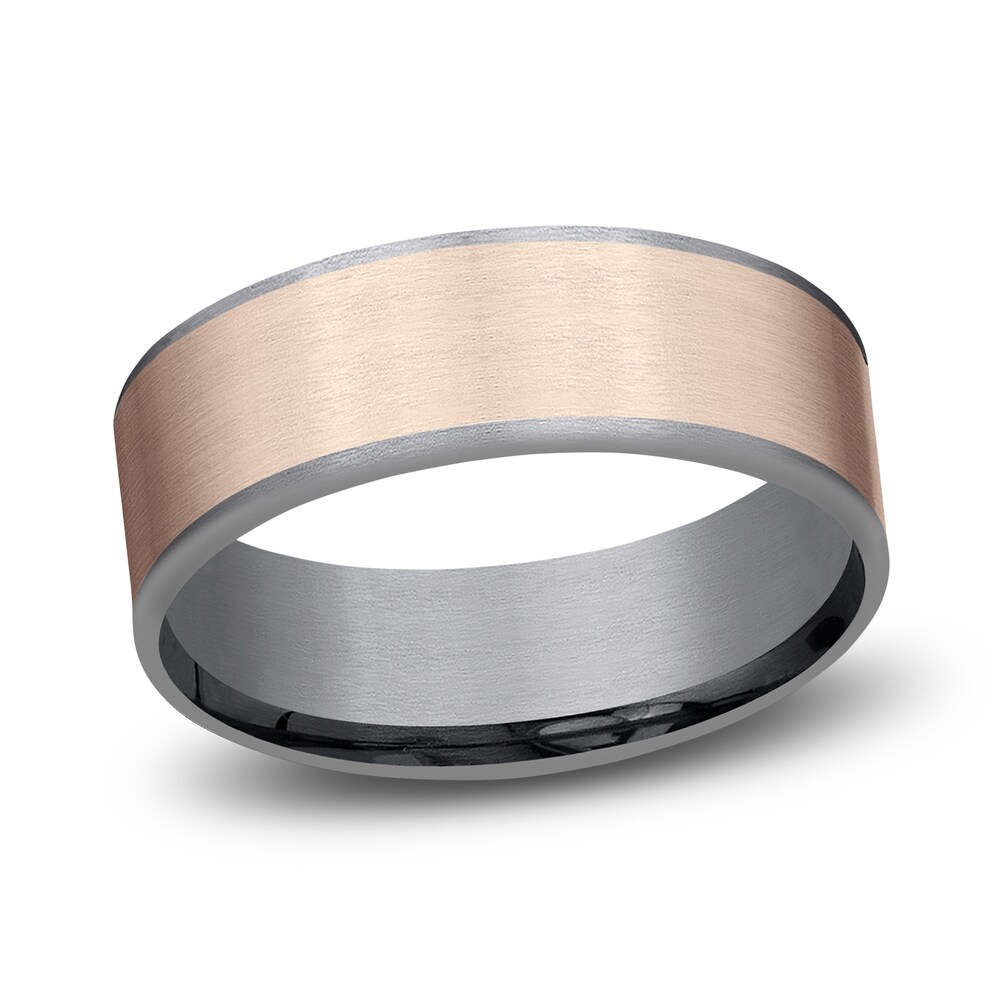 Men's Satin Wedding Band 14K Rose Gold/Tantalum 7.5mm AHltNsTP