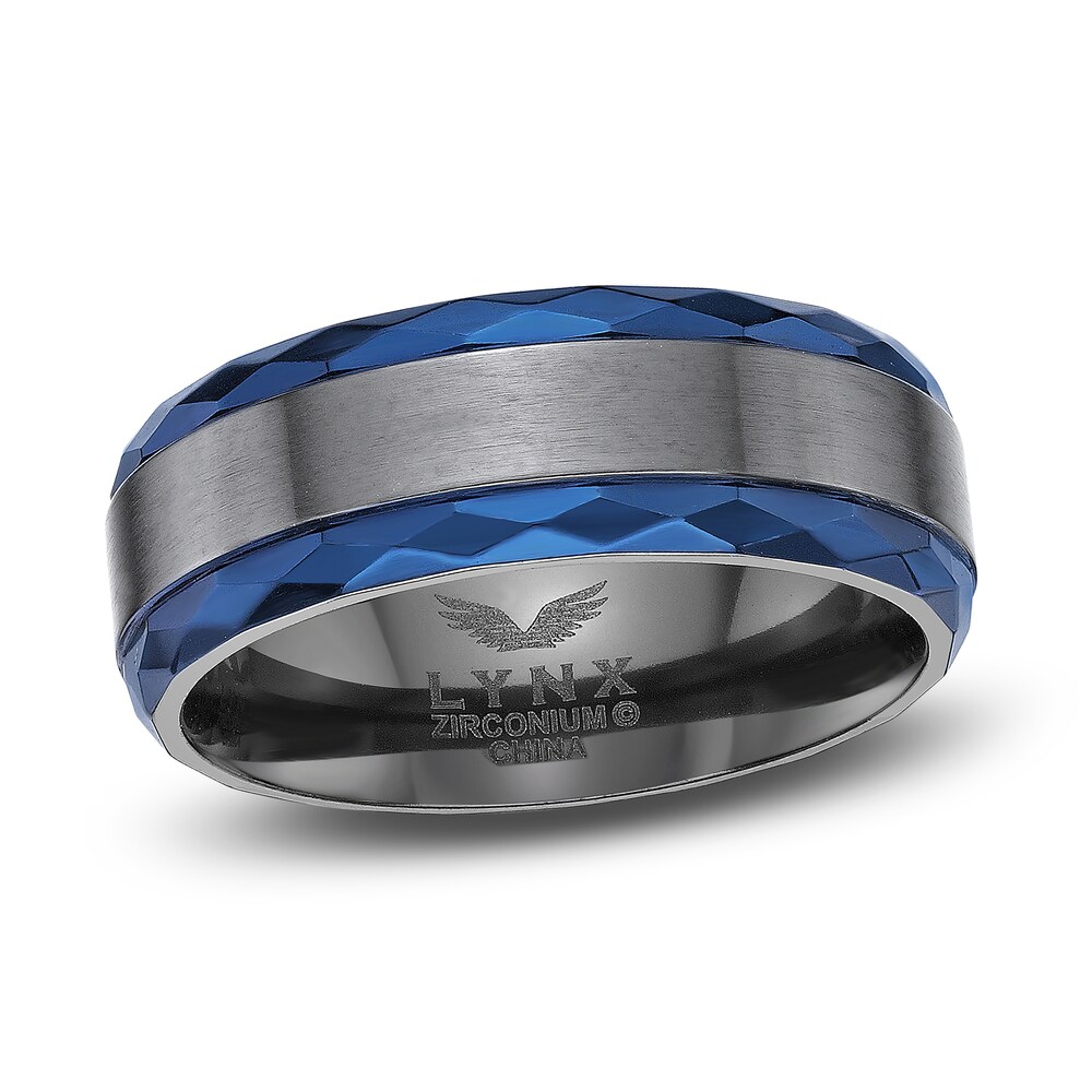 Men's Wedding Band Black Zirconium/Blue Ion-Plating 8.0mm AMVhBMnj