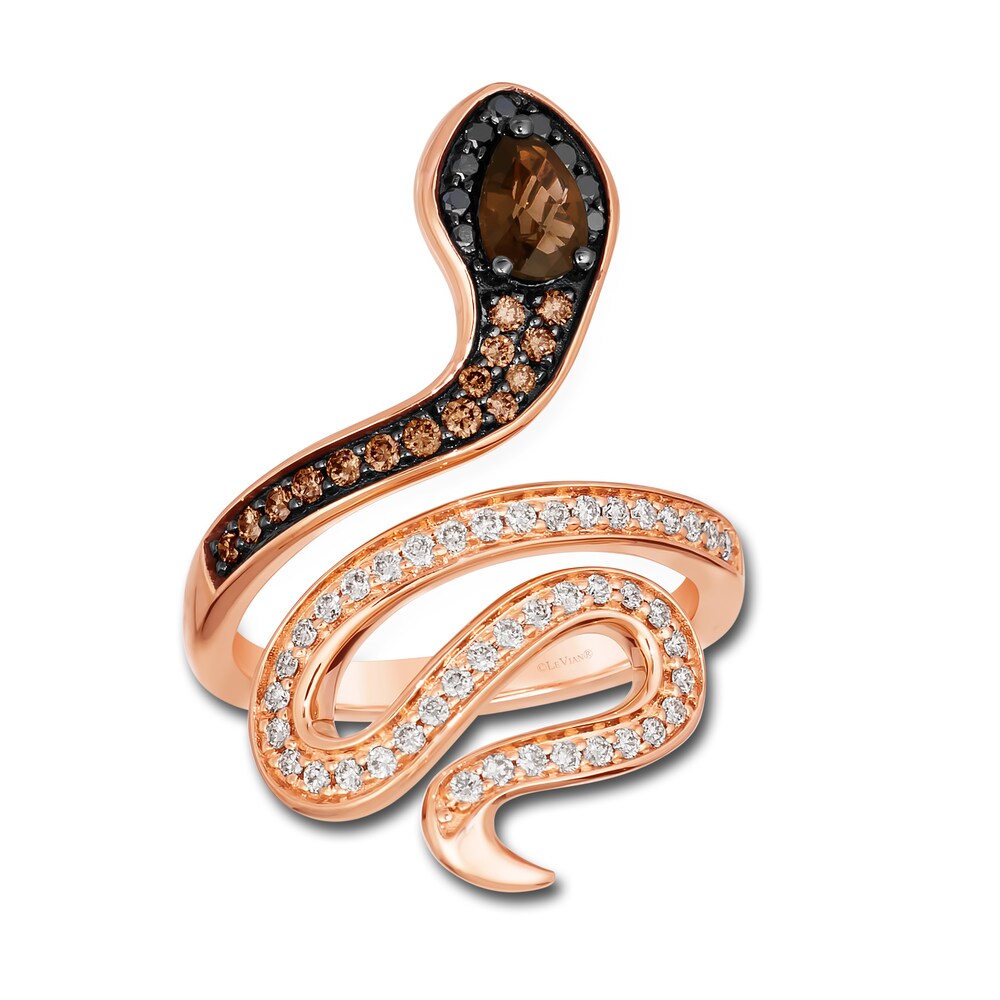 Le Vian Natural Chocolate Quartz Snake Ring 1/2 ct tw Diamonds Round 14K Strawberry Gold AZ56RZwc