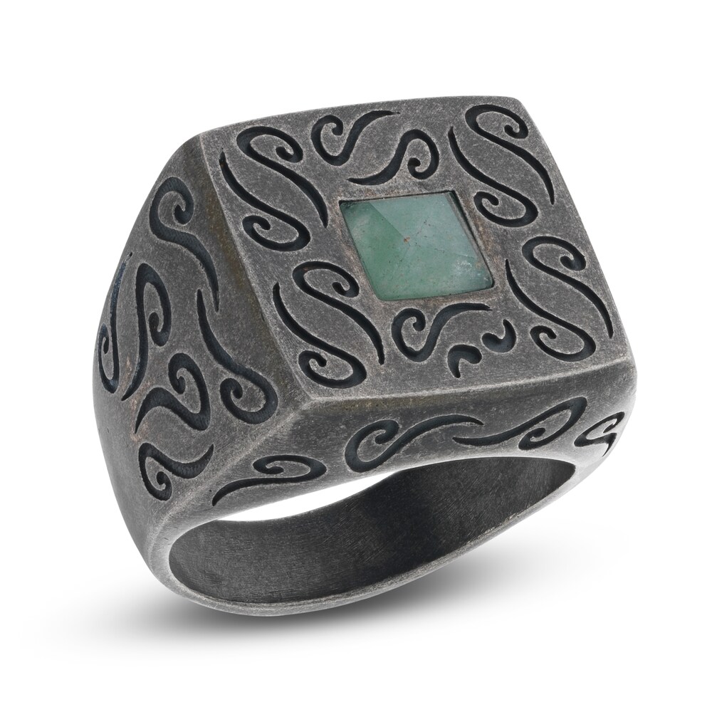 Marco Dal Maso Ara Men's Natural Green Aventurine Ring Sterling Silver B5TP4DOO