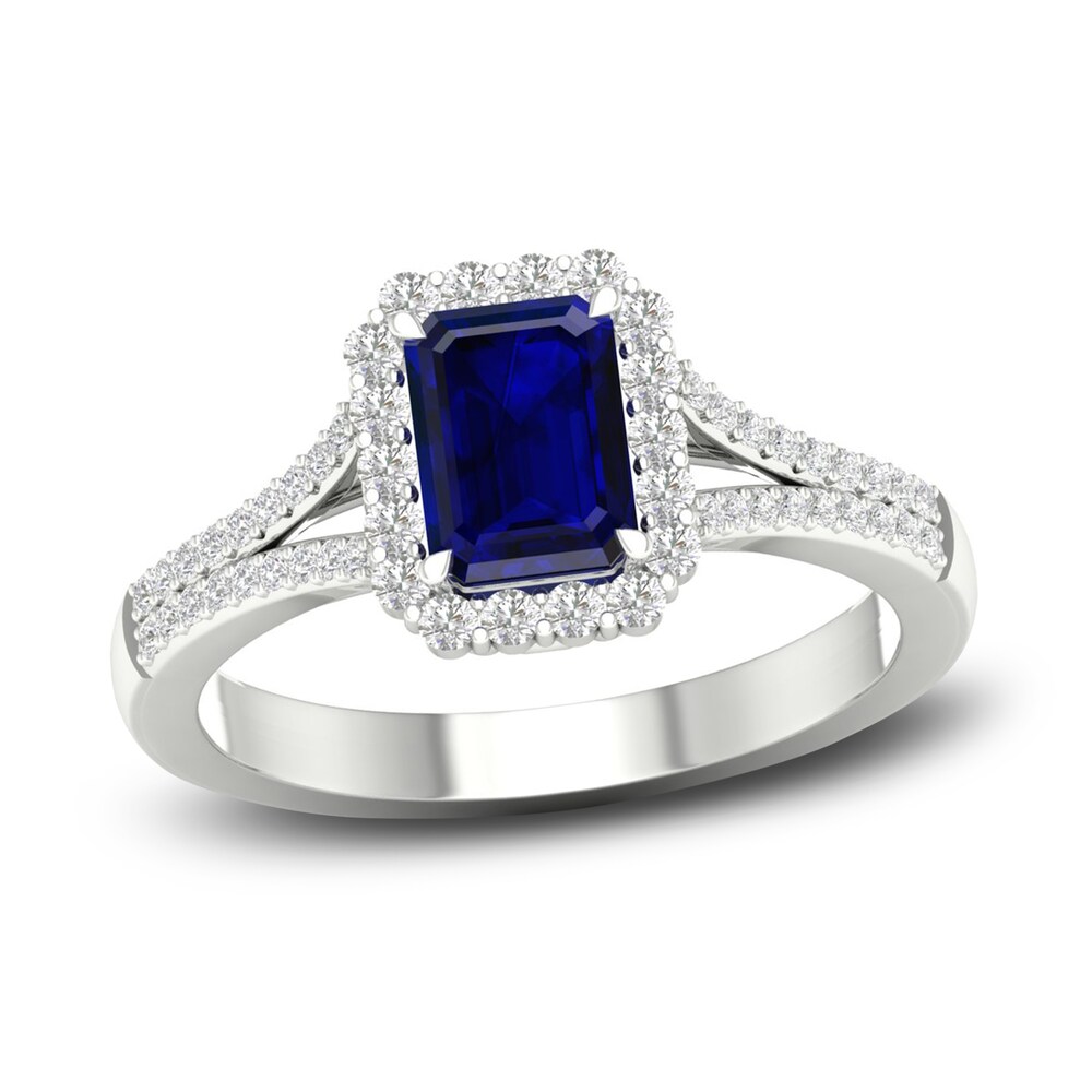 Lab-Created Blue Sapphire & Lab-Created White Sapphire Ring 10K White Gold B9T7tToh [B9T7tToh]