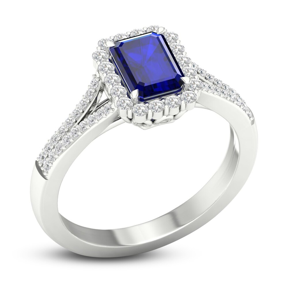 Lab-Created Blue Sapphire & Lab-Created White Sapphire Ring 10K White Gold B9T7tToh