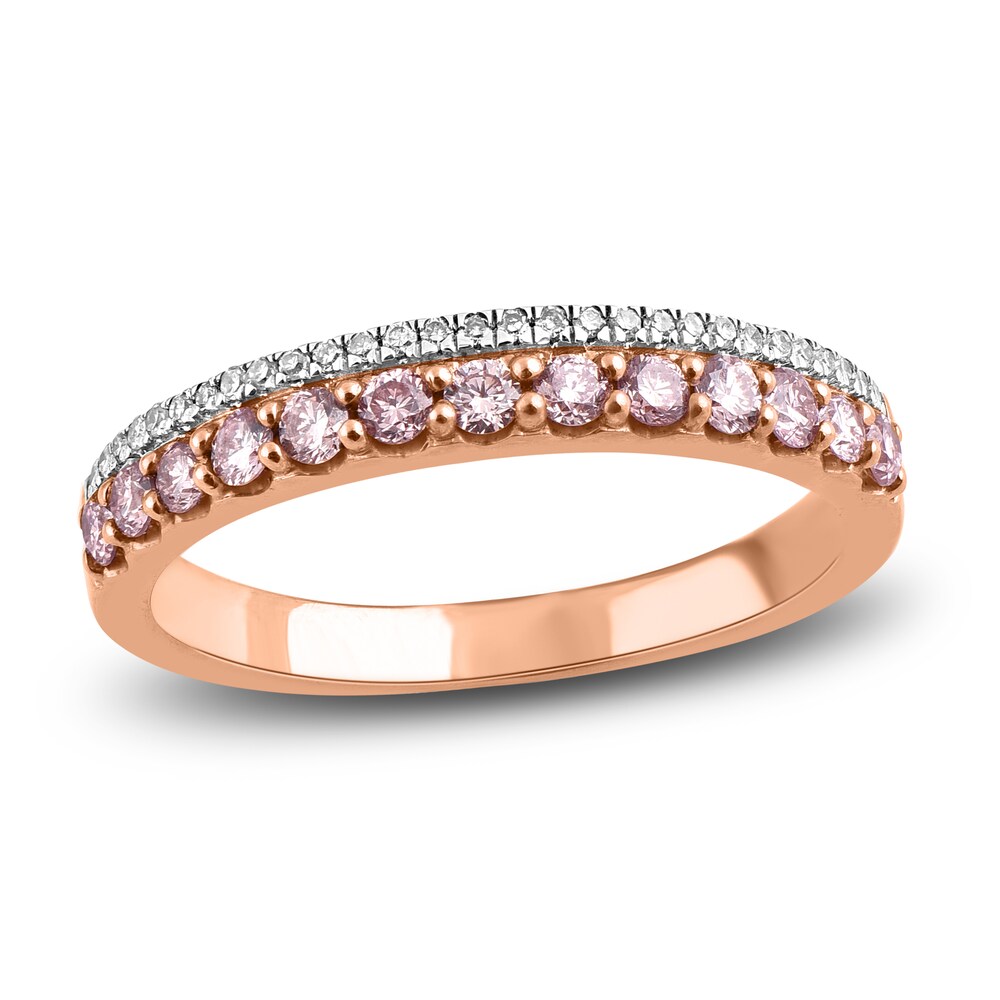 Pink & White Diamond Anniversary Band 1/2 ct tw Round 14K Two-Tone Gold BECWlH2a