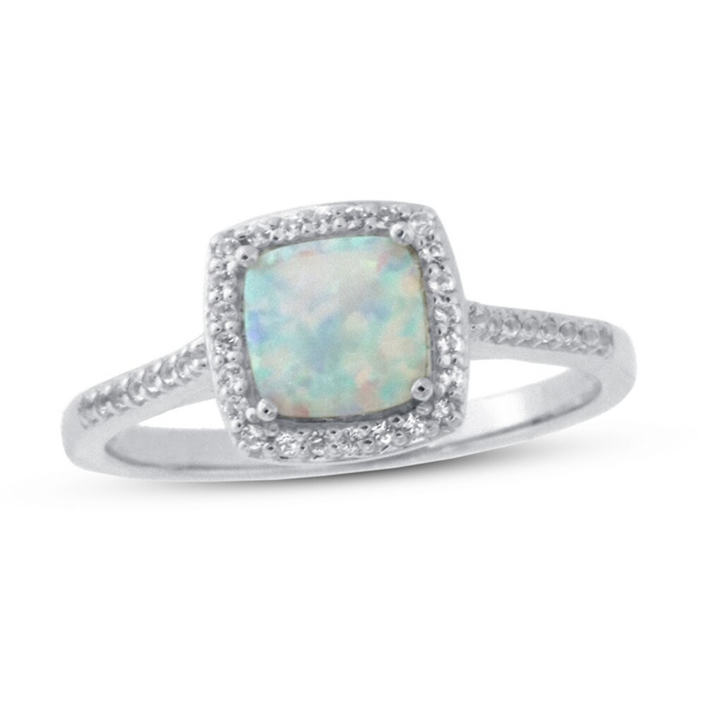 Lab-Created Opal & White Topaz Ring 10K White Gold BHeUktEc