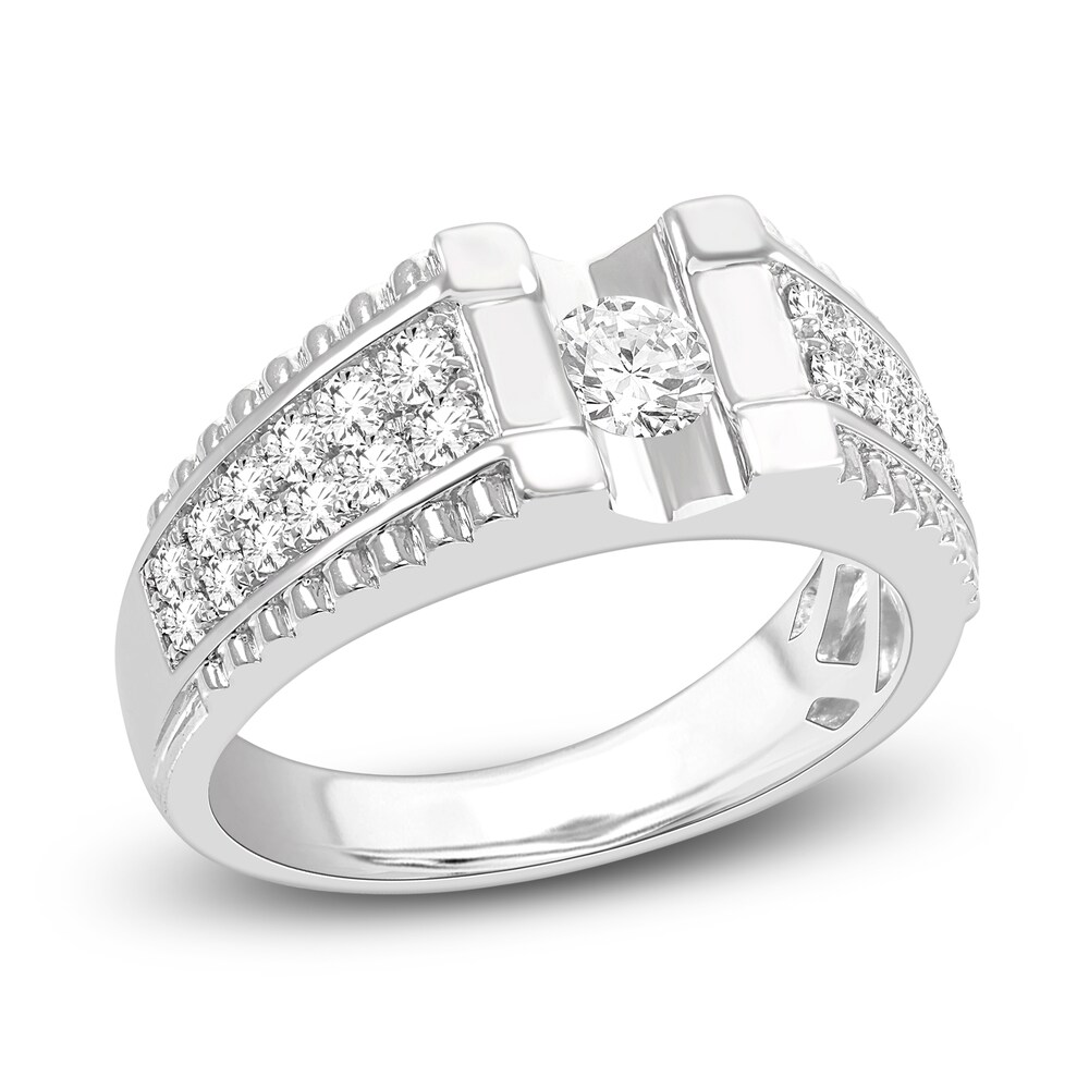 Men's Diamond Ring 1 ct tw Round 14K White Gold BHgbAUWE