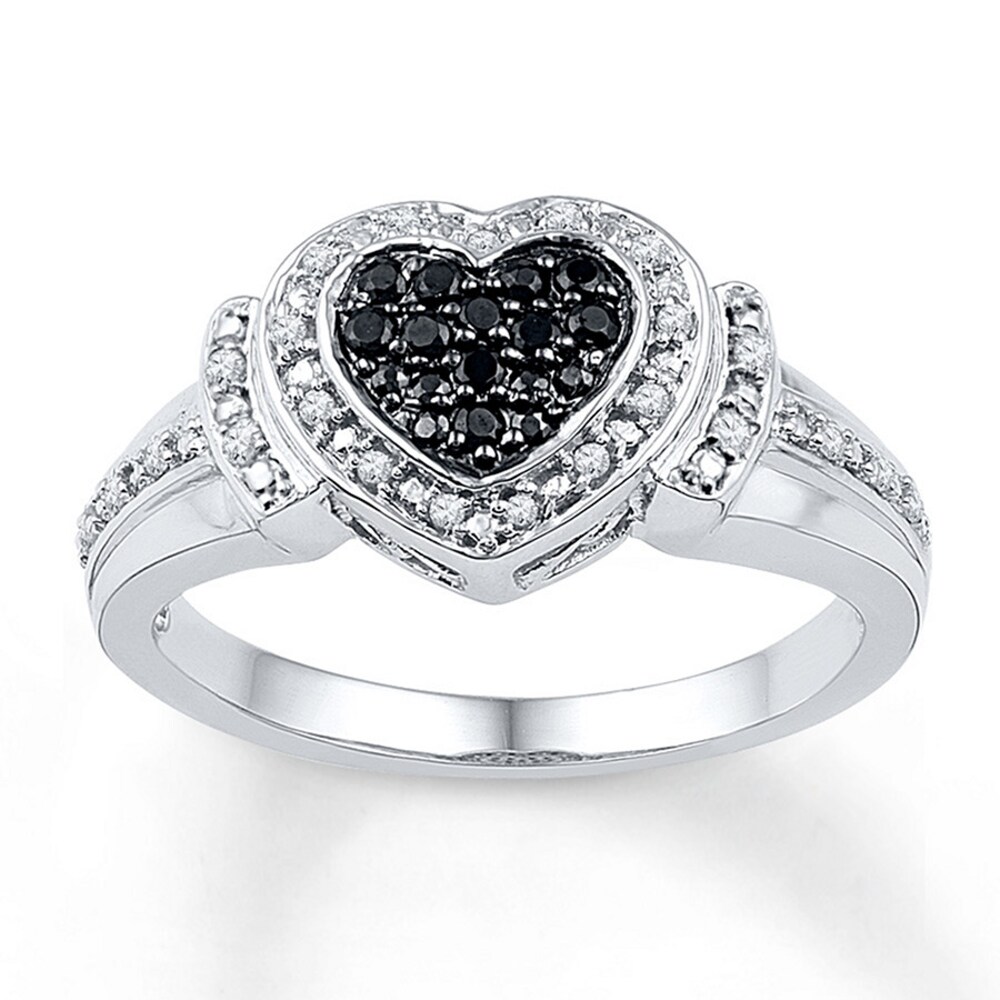 Black/White Diamond Heart Ring 1/4 ct tw Sterling Silver BPpfSSIg