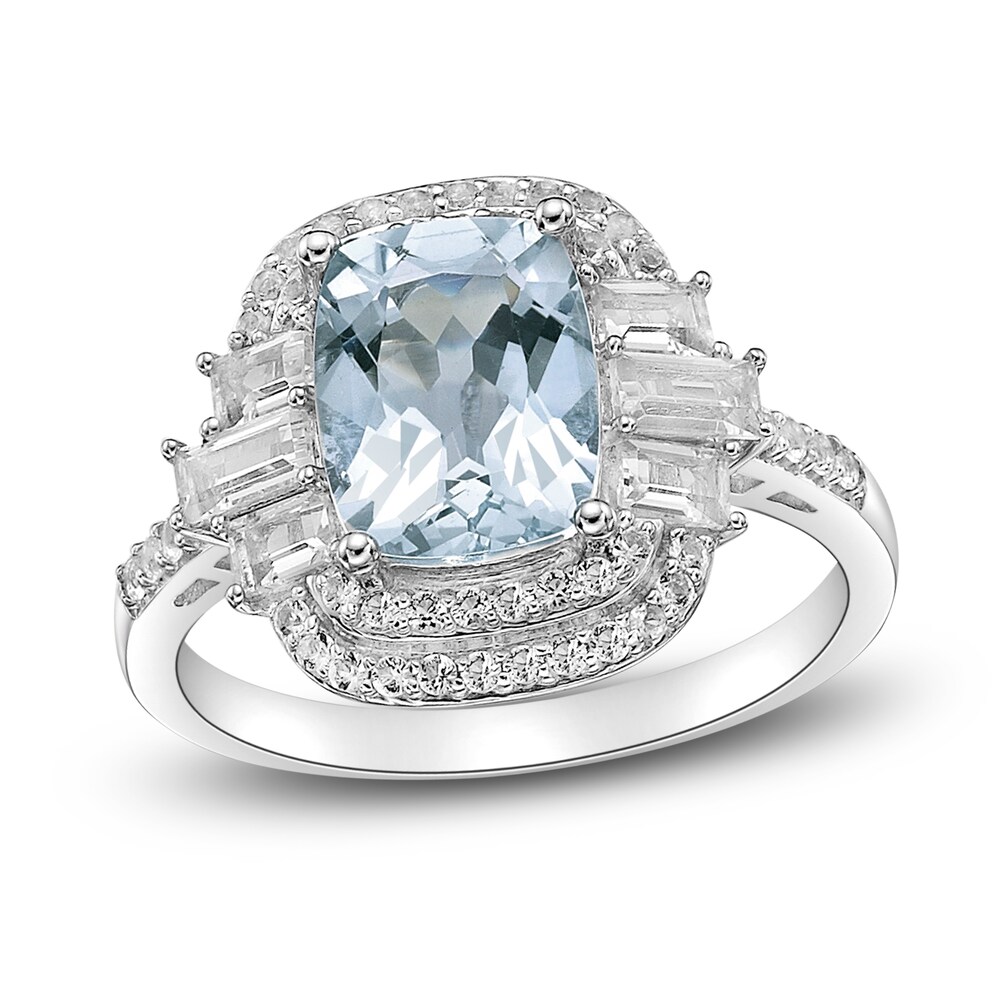 Natural Aquamarine & Natural White Topaz Ring 10K White Gold BRnrpfLO