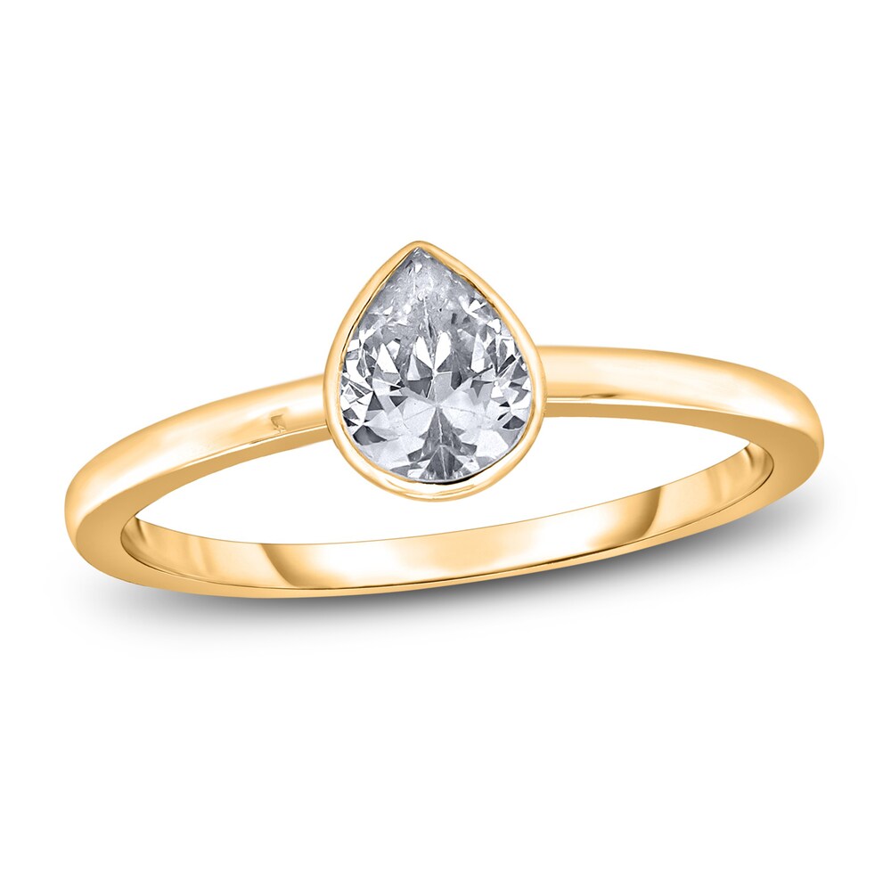 Diamond Solitaire Engagement Ring 1 ct tw Bezel-Set Pear 14K Yellow Gold (I2/I) BgI4iF7e