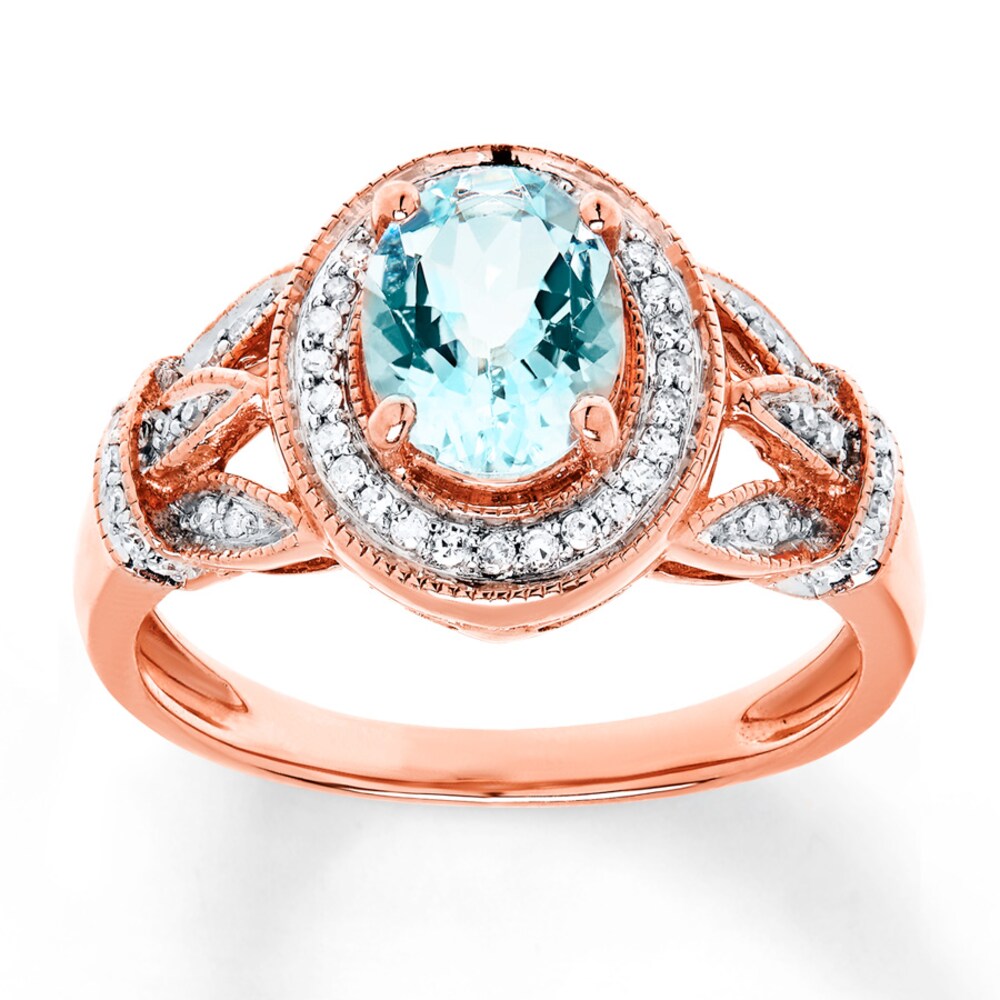 Aquamarine Ring 1/6 ct tw Diamonds 10K Rose Gold BoZ5cPy6