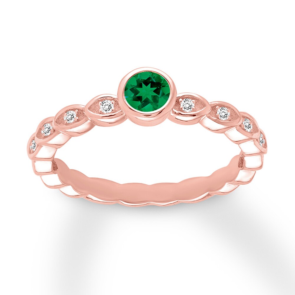 Natural Emerald Ring with Diamonds 10K Rose Gold BuBWDxQF