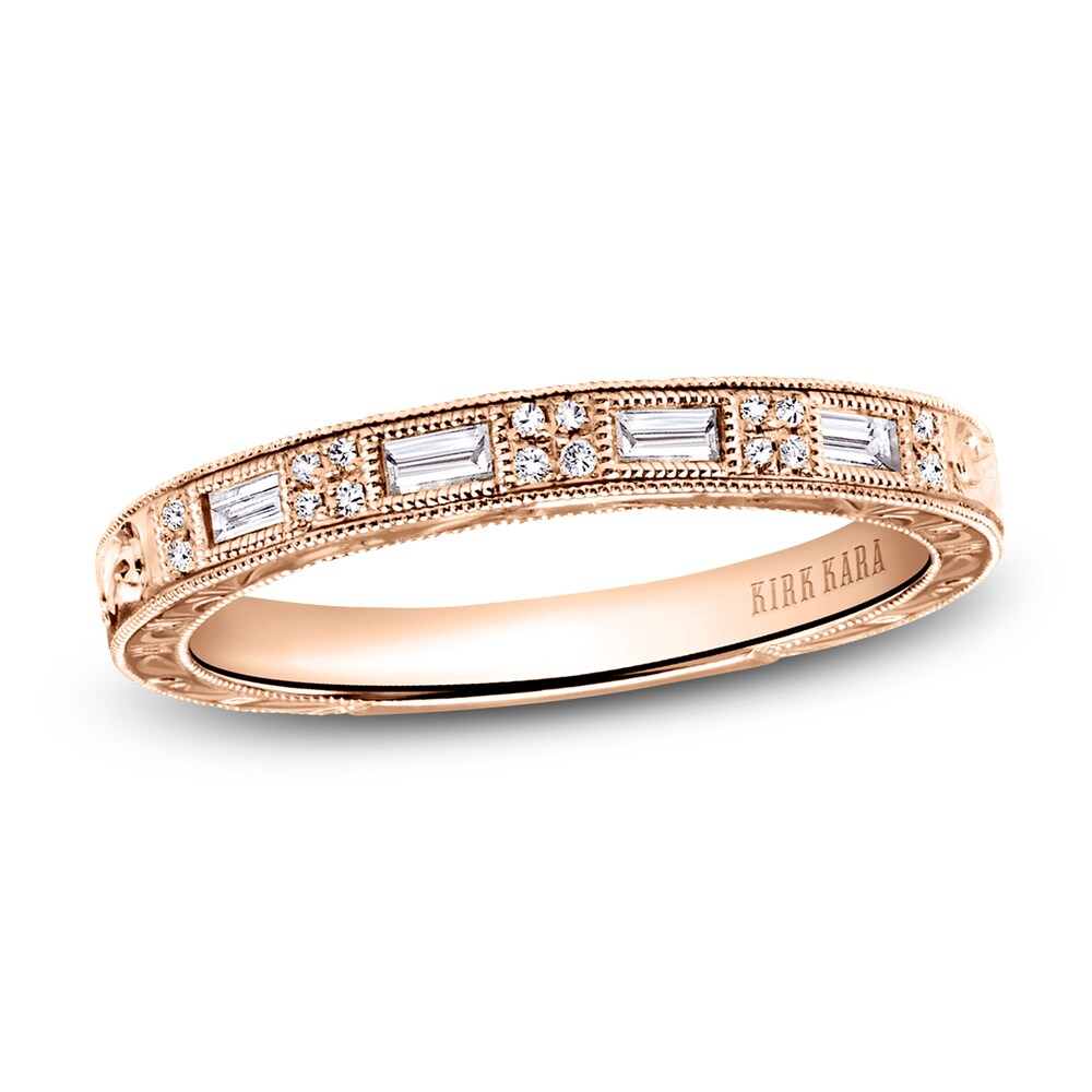 Kirk Kara Engraved Diamond Wedding Band 1/8 ct tw Baguette/Round 18K Rose Gold C2D2aNZq