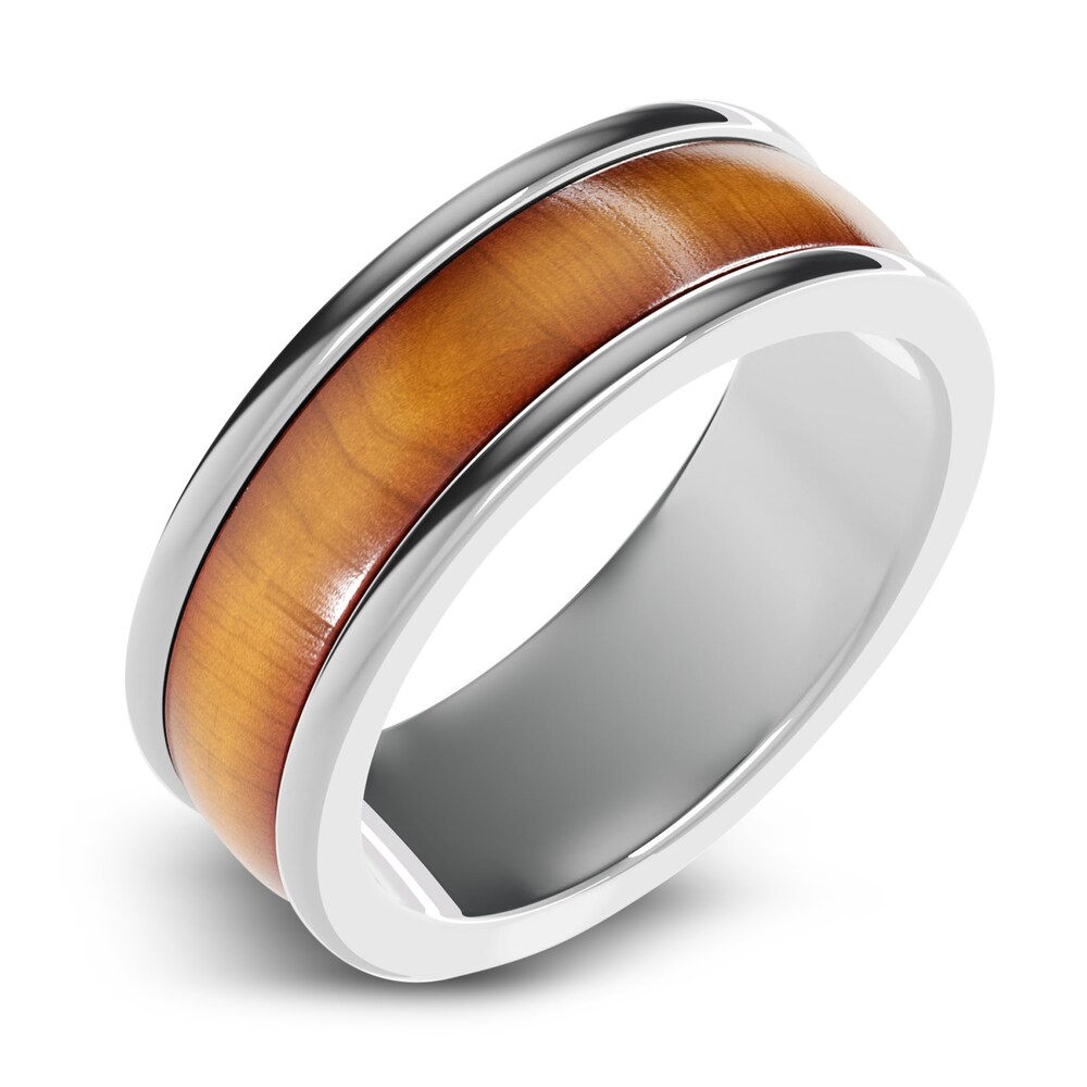 Men's Wood Wedding Band White Tungsten C8W1N46N