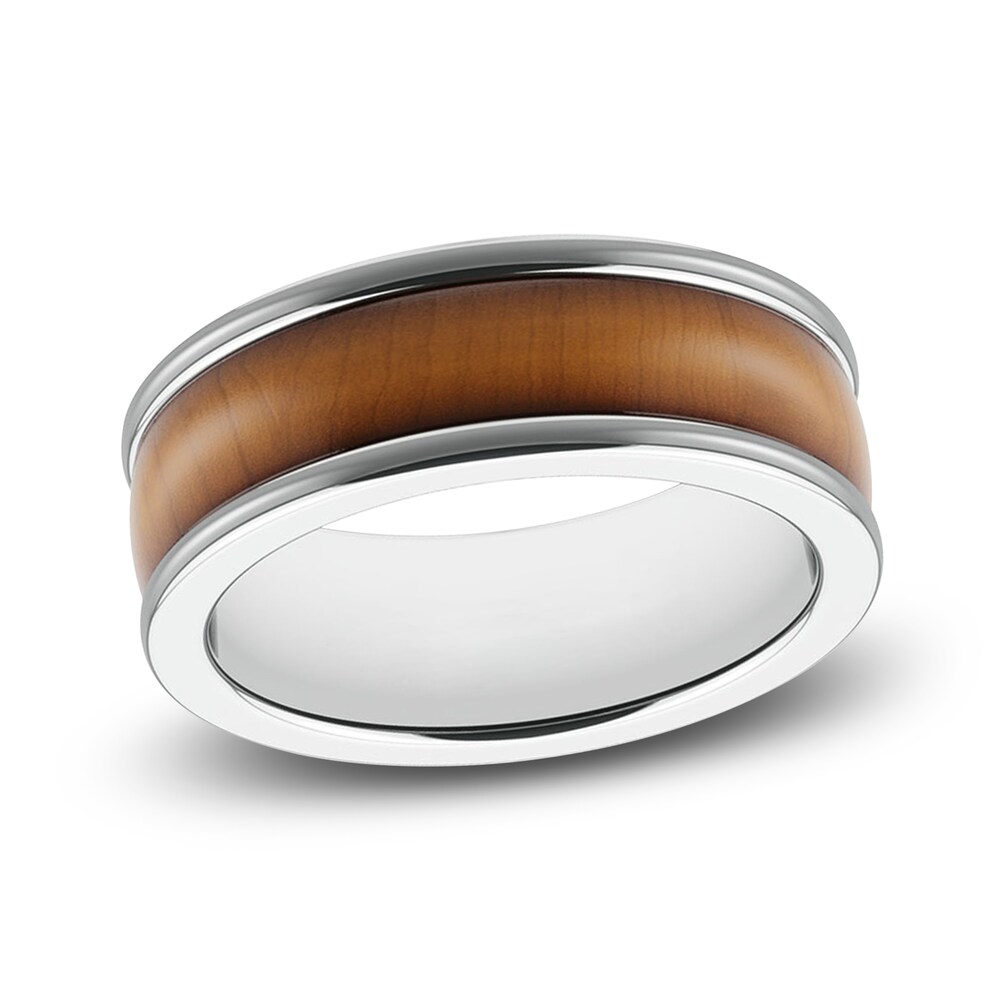 Men\'s Wood Wedding Band White Tungsten C8W1N46N