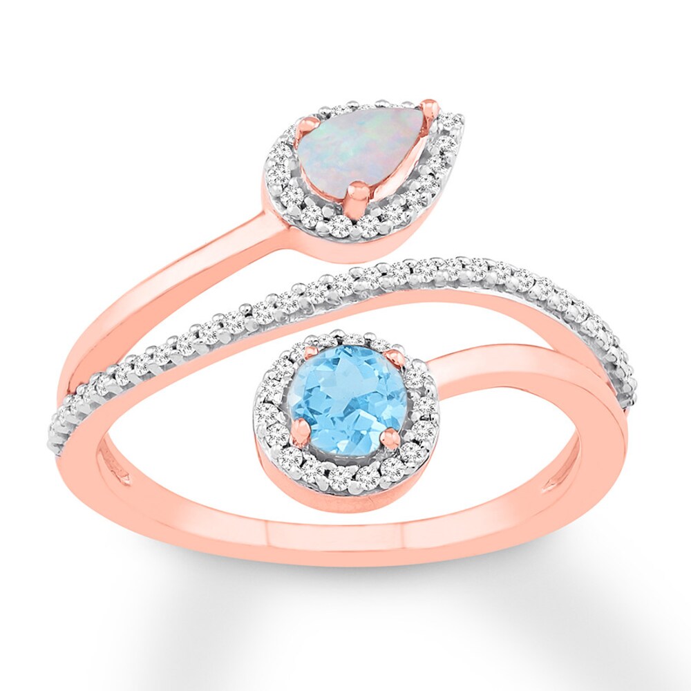Topaz & Lab-Created Opal Ring 1/5 ct tw Diamonds 10K Rose Gold CCyac3hs