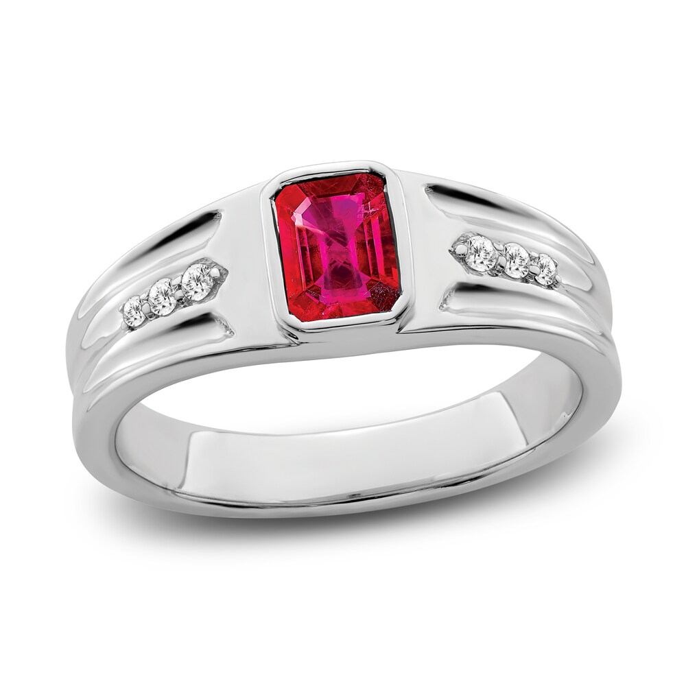 Men\'s Natural Ruby Ring 1/10 ct tw Round 14K White Gold CWmwkiUI