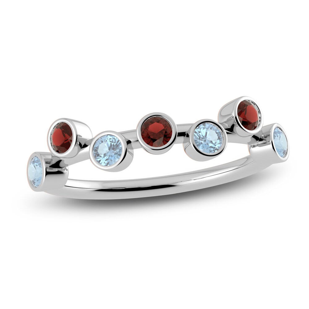 Juliette Maison Natural Garnet & Natural Aquamarine Ring 10K White Gold Ca1L6yZW