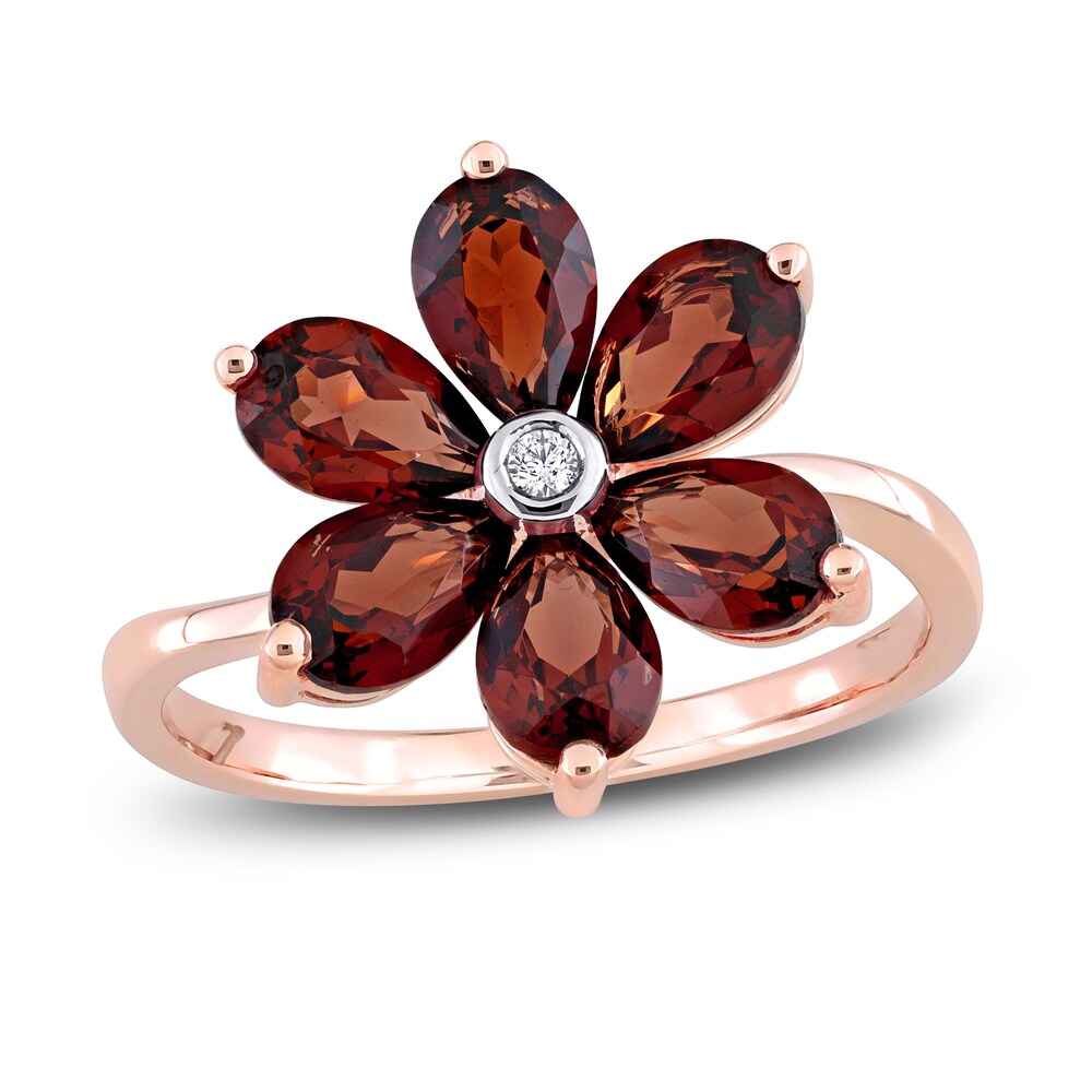 Natural Garnet Floral Ring Diamond Accent 10K Rose Gold CyRZMTb6
