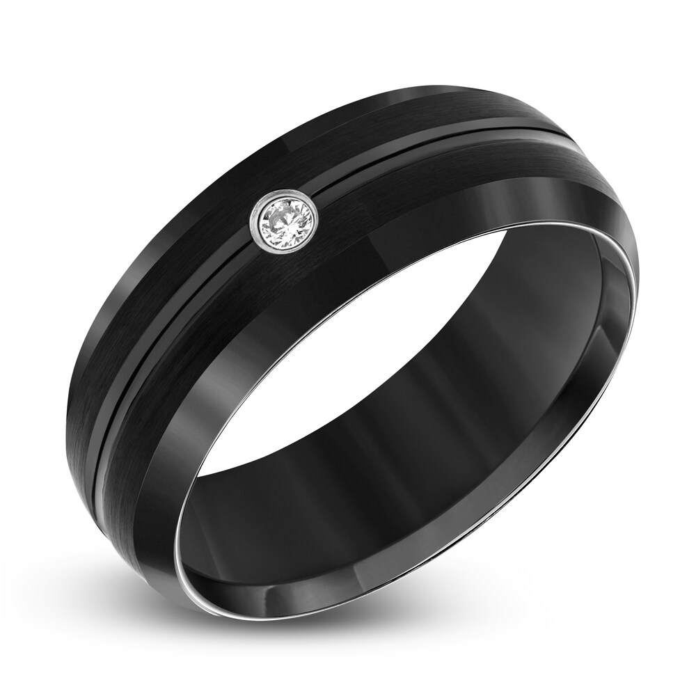 Diamond Wedding Band 1/20 ct tw Round Black Tungsten D2QKkJcx