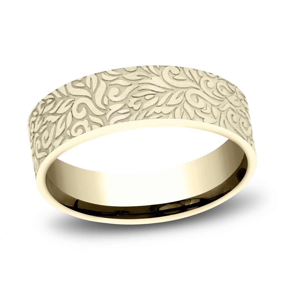 Men's Paisley Wedding Band 14K Yellow Gold 7.0mm DEhxa2Jx