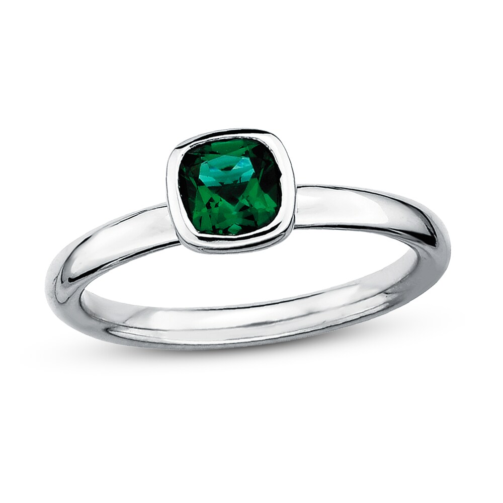Stackable Ring Lab-Created Emerald Sterling Silver DSkbj6lW