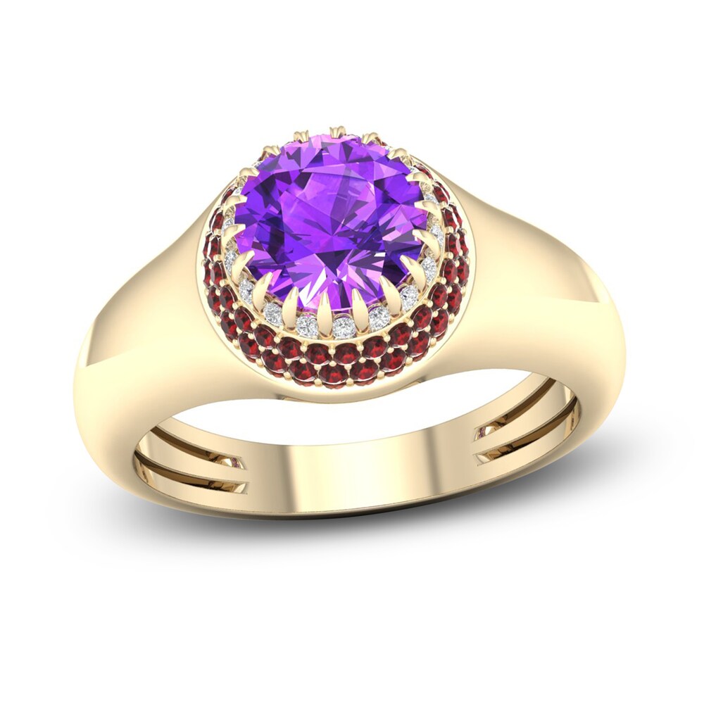 Natural Amethyst & Natural Garnet Ring 1/10 ct tw Diamonds 14K Yellow Gold DWCIqT5t