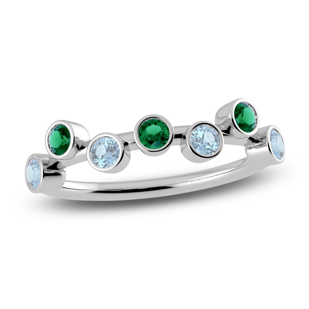 Juliette Maison Natural Aquamarine & Natural Emerald Ring 10K White Gold Dj0KVF3L