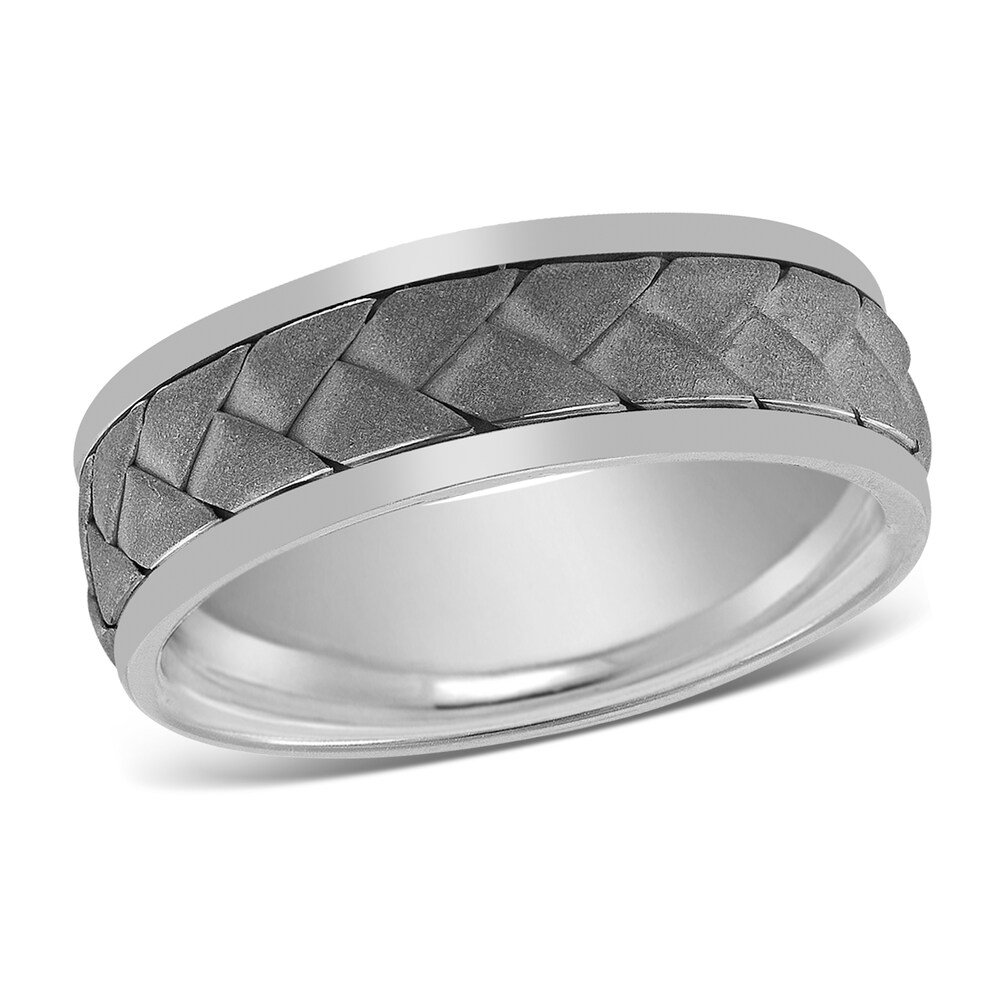 Men\'s Sandblasted Wedding Band 14K White Gold 7mm DlUUWsUA