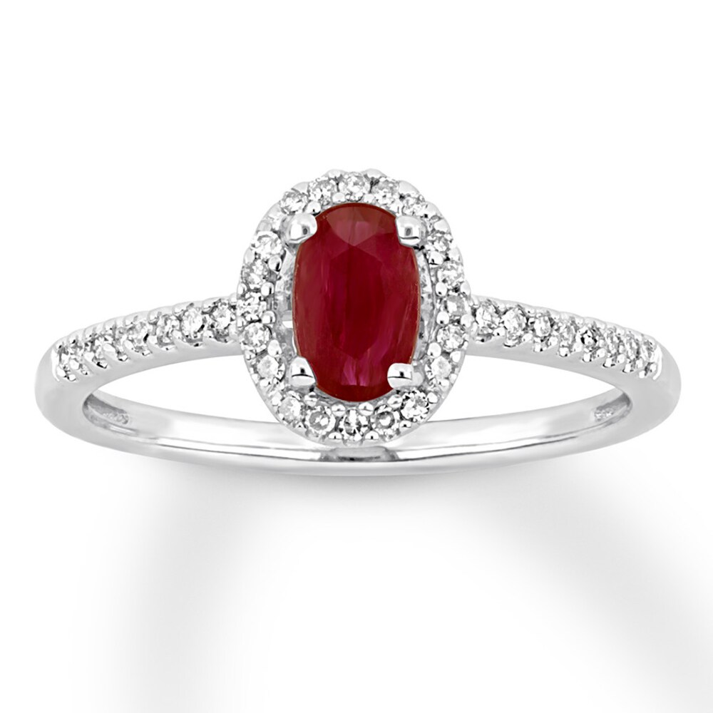 Natural Ruby Ring 1/8 ct tw Diamonds 10K White Gold DrQkXDEG