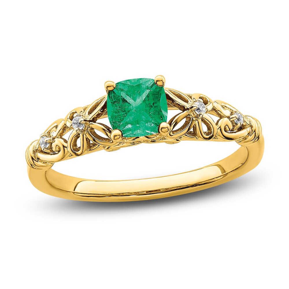 Natural Emerald Ring Diamond Accents 14K Yellow Gold DuhpL7Em
