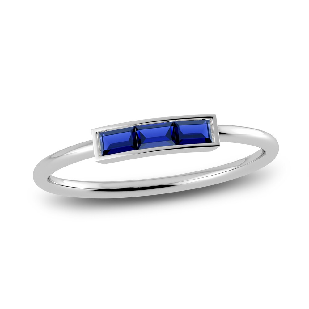 Juliette Maison Natural Blue Sapphire Baguette Bar Ring 10K White Gold Duwki6HV