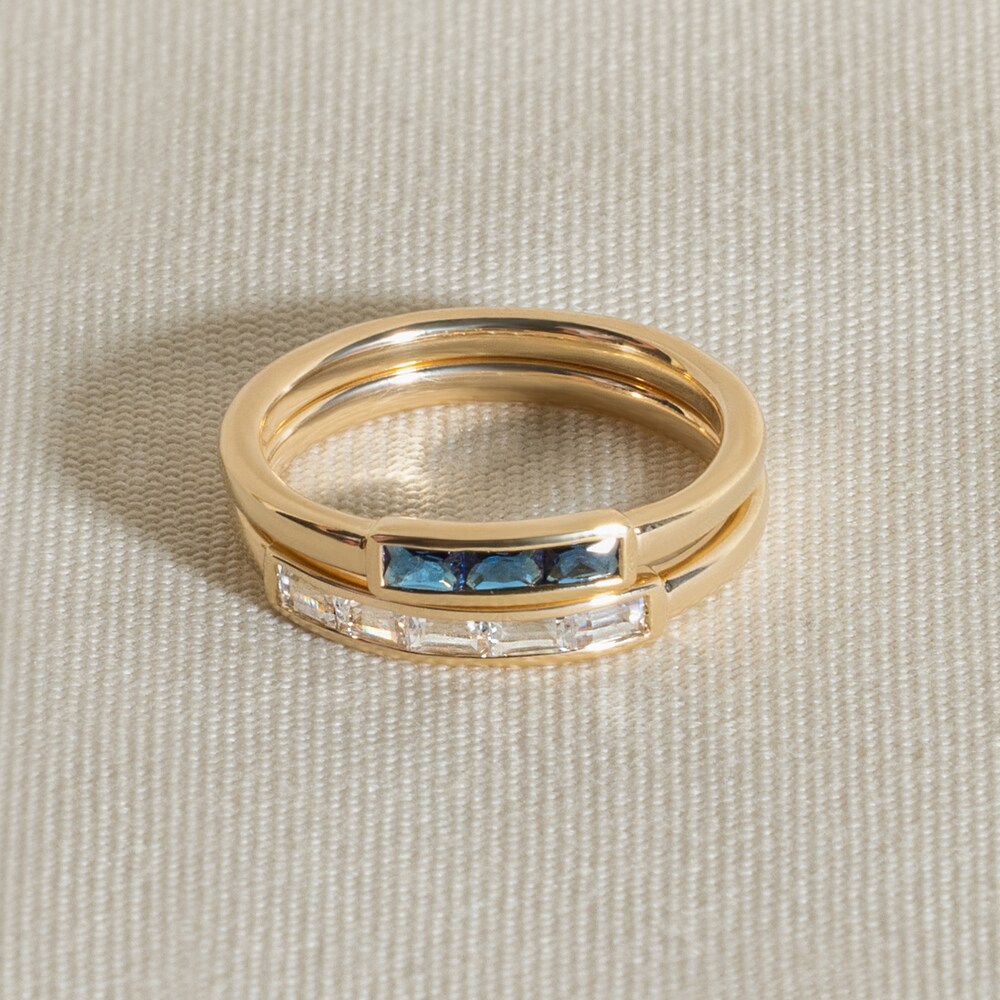 Juliette Maison Natural Blue Sapphire Baguette Bar Ring 10K White Gold Duwki6HV