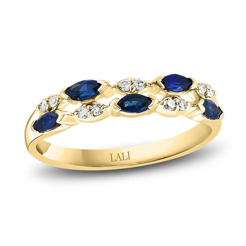 LALI Jewels Natural Blue Sapphire Anniversary Band 1/15 ct Diamonds 14K Yellow Gold E6Uhdpii