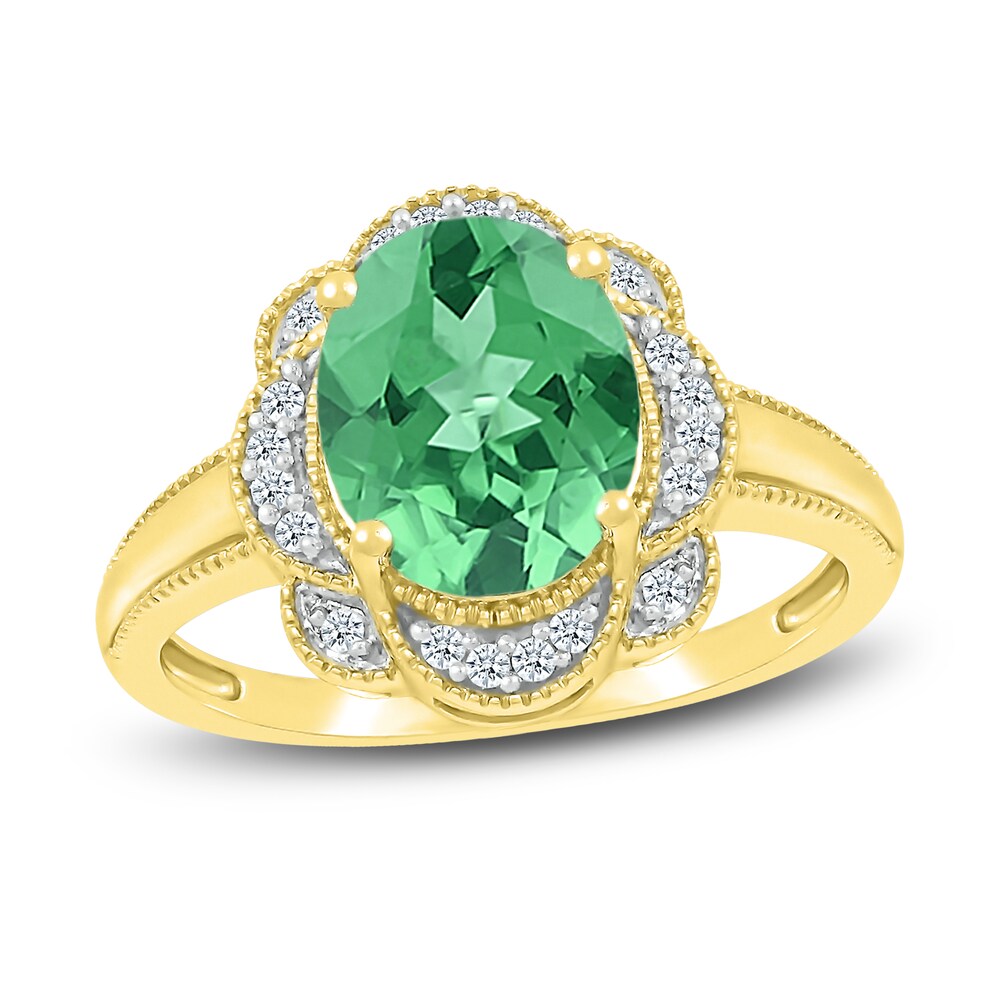 Lab-Created Emerald Ring 1/8 ct tw Diamonds 10K Yellow Gold EAZc8R6M