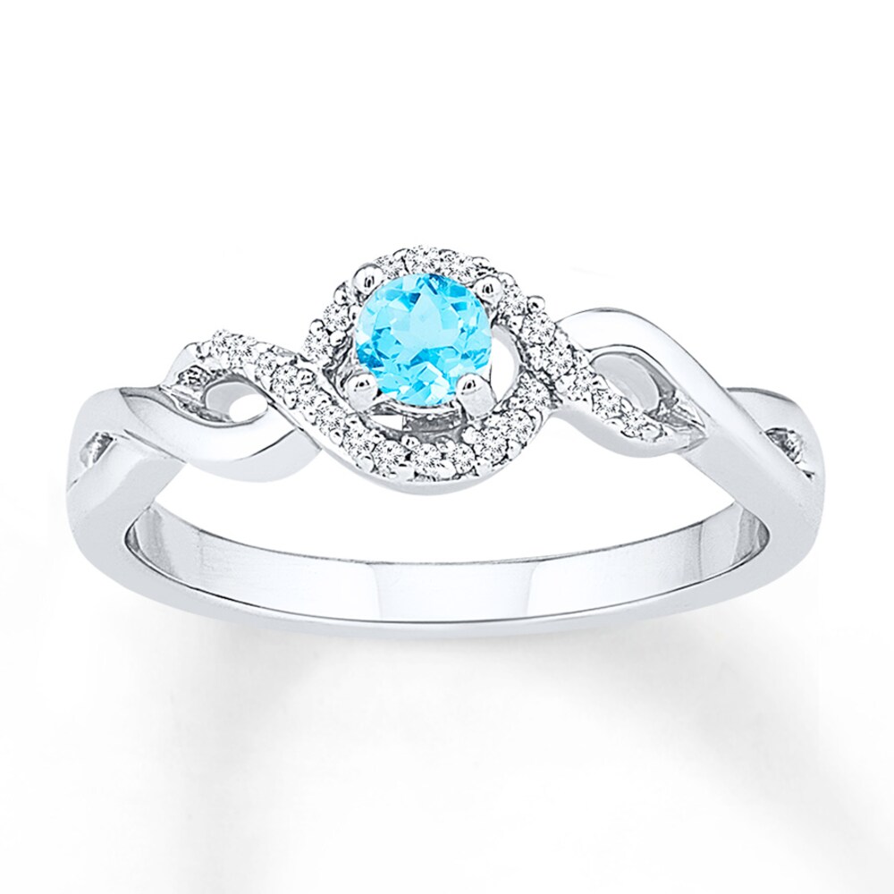 Blue Topaz Ring 1/15 ct tw Diamonds 10K White Gold EBfr4qqN