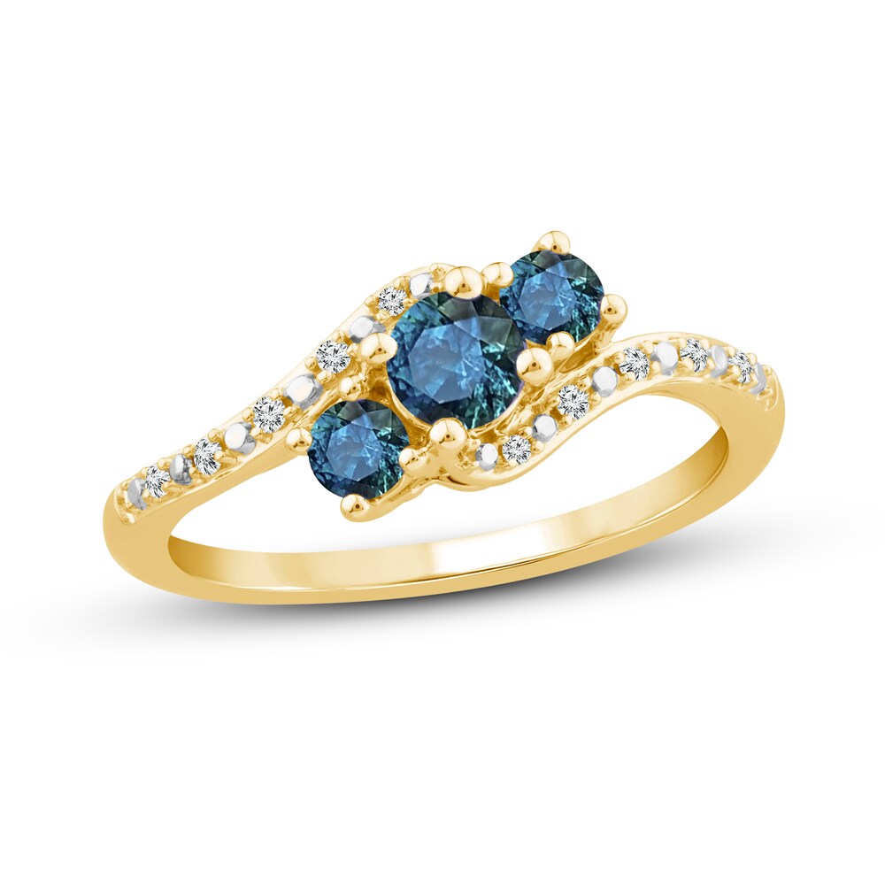 Montana Blue Natural Sapphire Ring 1/6 ct tw Diamonds 10K Yellow Gold EHIg6Y5i