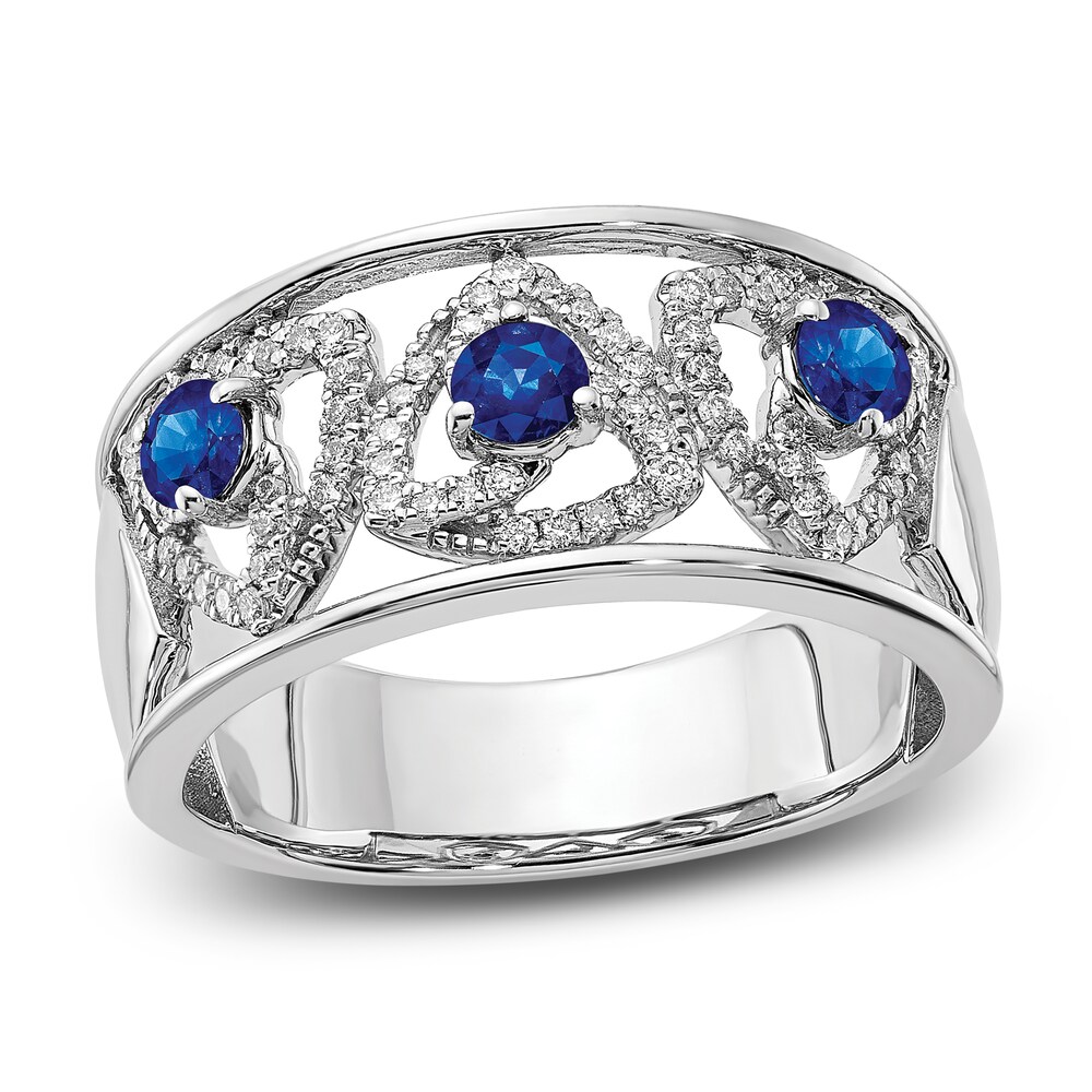 Natural Blue Sapphire Ring 1/4 ct tw Diamonds 14K White Gold EIANkuEF [EIANkuEF]