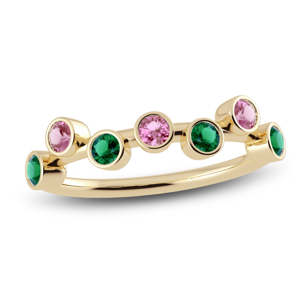 Juliette Maison Natural Pink Tourmaline & Natural Emerald Ring 10K Yellow Gold EJ21eqp5