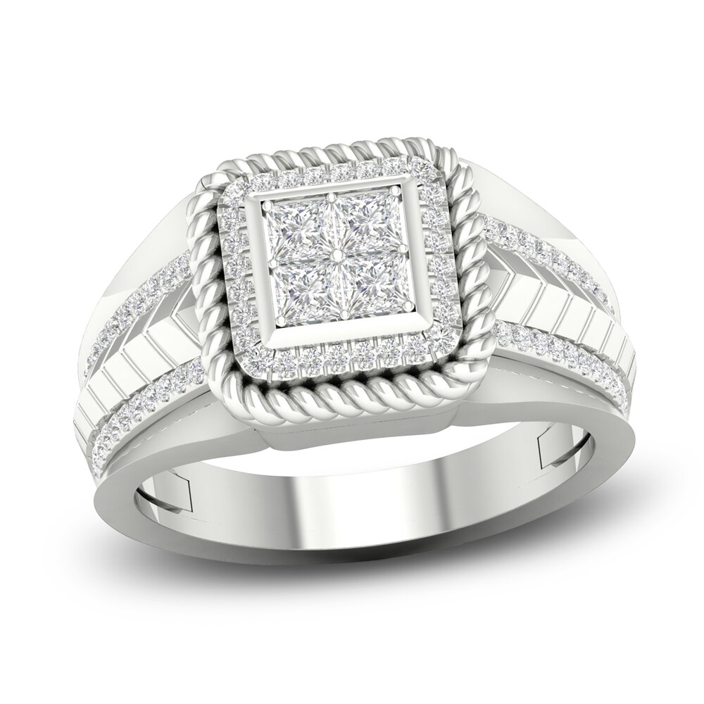 Men's Diamond Ring 5/8 ct tw Princess/Round 10K White Gold EKlEd9VU