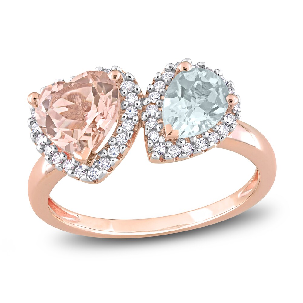 Natural Aquamarine & Natural Morganite Heart Ring 1/5 ct tw Diamonds 14K Rose Gold ENoekdZf