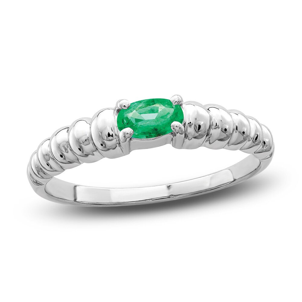 Natural Emerald Oval Ring 14K White Gold ES8pAFkk