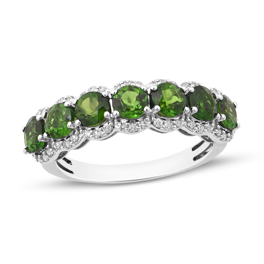 Natural Chrome Diopside Anniversary Ring 1/5 ct tw Diamonds 14K White Gold EXqAAhg8