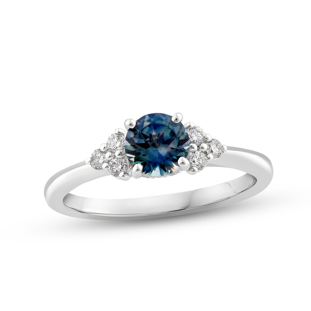 Montana Blue Natural Sapphire Ring 1/5 ct tw Diamonds 10K White Gold EaIUXErn