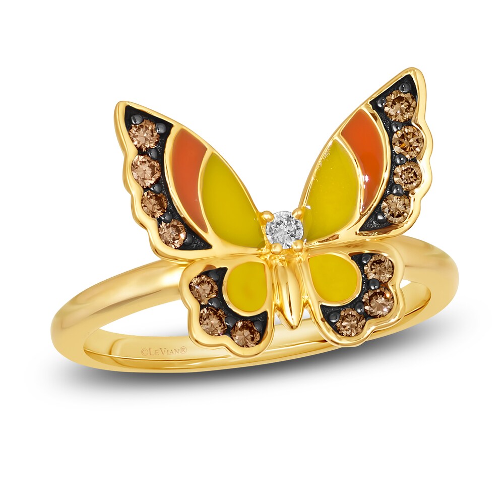 Le Vian Diamond Butterfly Ring 1/4 ct tw Round Red/Yellow Enamel 14K Honey Gold Ed30l6q8