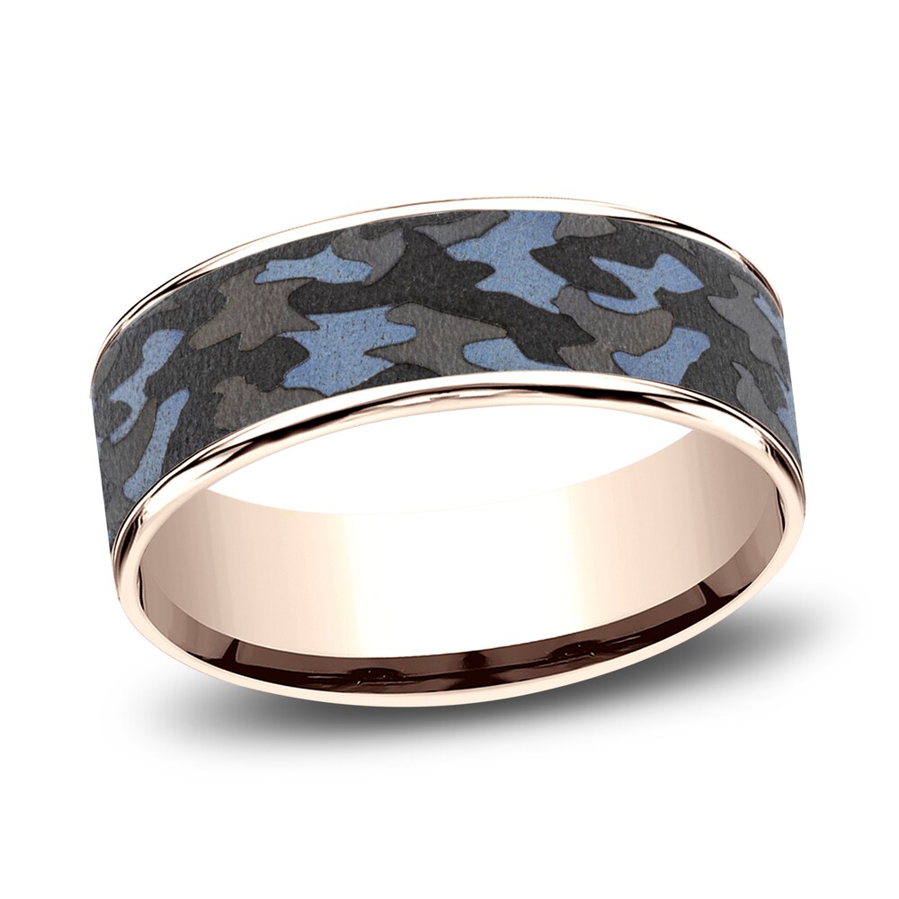 Men's Camo Wedding Band 14K Rose Gold/Tantalum 7.5mm EtcKYexj