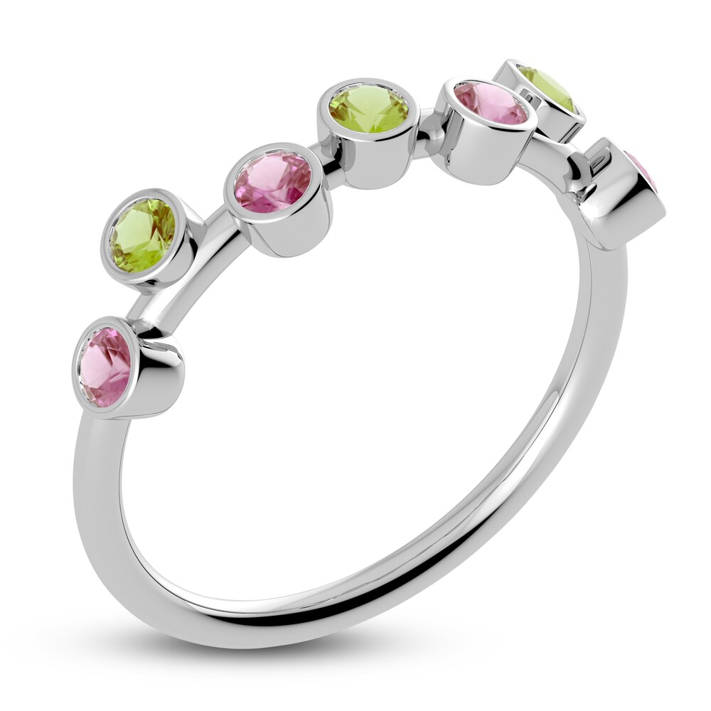 Juliette Maison Natural Peridot & Natural Pink Tourmaline Ring 10K White Gold EwUiBrMc