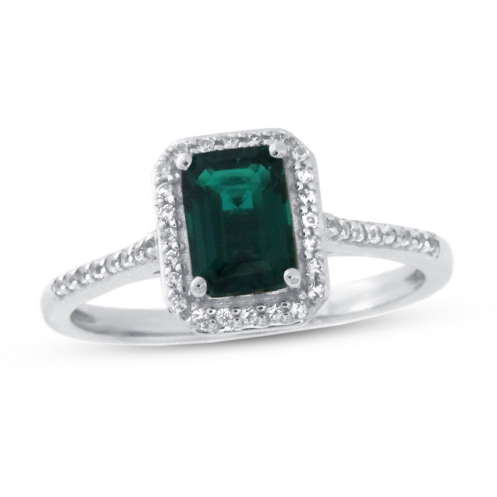 Lab-Created Emerald & White Topaz Ring 10K White Gold ExlIpfrP