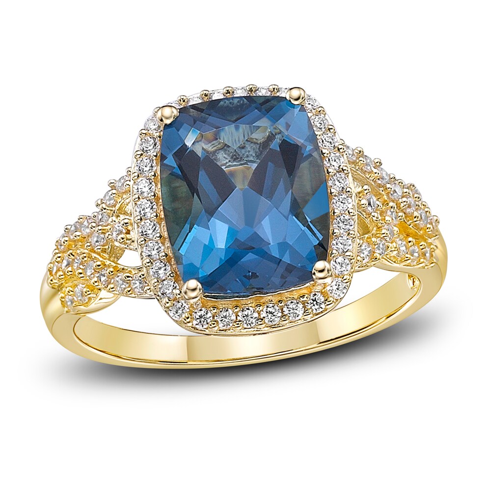 Natural London Blue Topaz Ring 1/3 ct tw Diamonds 10K Yellow Gold EzckE1WQ