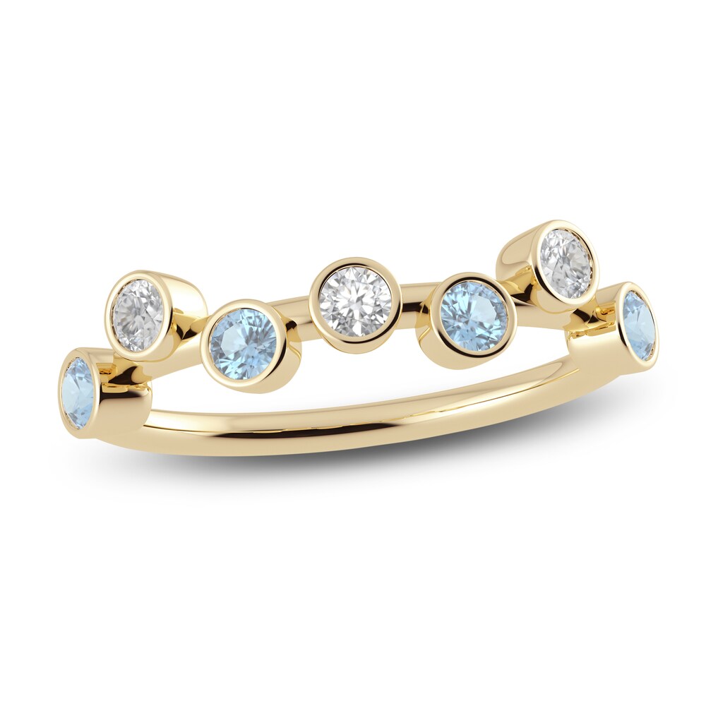 Juliette Maison Natural Aquamarine & Natural White Sapphire Ring 10K Yellow Gold F8W1JQmj