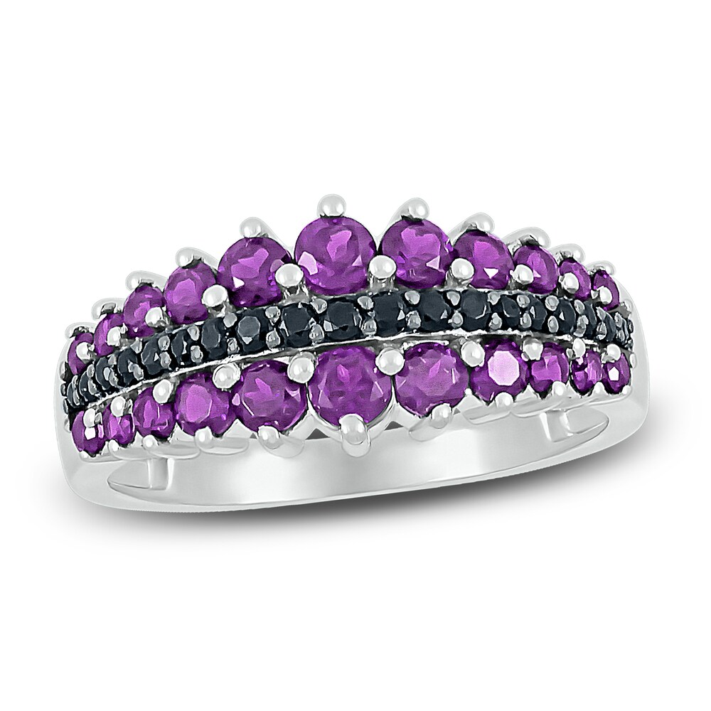 Natural Amethyst Ring 1/8 ct tw Black Diamonds 10K White Gold F904Y4jG