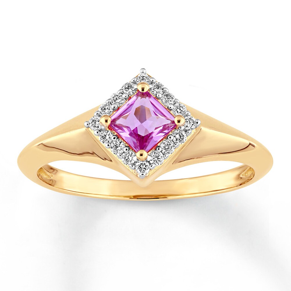 Pink Sapphire Ring 1/10 ct tw Diamonds 14K Yellow Gold FAppSTkR